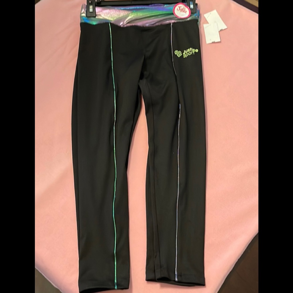 Justice Girls J-Sport Cross Waistband Piped Active Leggings, Size Large (12/14)